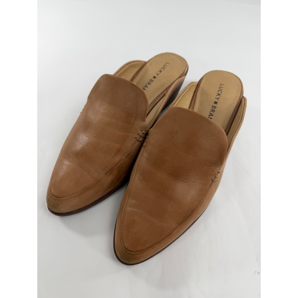Lucky Brand Margrete Tan Brown Leather Pointed Toe Mule Slides Womens 8.5 M 39